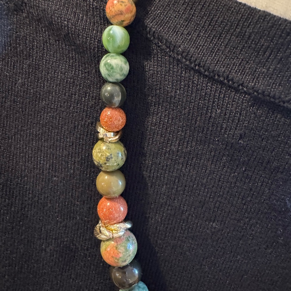 Multicolor Beaded Statement Necklace Bracelet Set Earthy Natural Tones - Picture 3 of 4